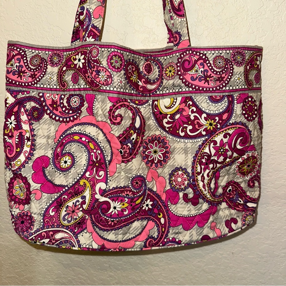 Vera Bradley Pink Paisley Plaid Versatile Fairy Tweed Medium Satchel Tote Bag - Picture 4 of 6